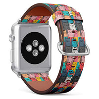 S-Type iWatch Leather Strap Printing Wristbands for Apple Watch 4/3/2/1 Sport Series (38mm) - Cute Hand Drawn Cats Doodle Art