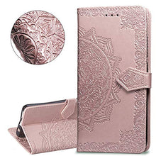 Load image into Gallery viewer, HMTECHUS LG Stylo 4 case Embossed Solid Color Flower Card Slots PU Leather Wallet Bookstyle Magnetic Flip Stand Shockproof Protection Slim Cover for Samsung Galaxy LG Stylo 4 -Mandala Rose Gold SD
