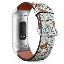 Load image into Gallery viewer, Replacement Leather Strap Printing Wristbands Compatible with Fitbit Charge 3 / Charge 3 SE - Cute Cartoon Pattern with Fitbit Teddy Bear Doctor
