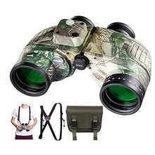 Load image into Gallery viewer, QUNSE 10X50 Marine Binoculars for Adults, Waterproof Binoculars with Rangefinder Compass,BAK4 Prism Navigation Birdwatching Hunting (Camouflage)
