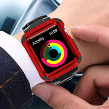 Load image into Gallery viewer, baozai Compatible with Apple Watch Band 42mm Men, Metal Rugged Protective Case with Black Band for Apple Watch 42mm Series 3 Series 2 Series 1- Red
