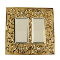 Meriville French Scroll 2 Rocker Wallplate, Double Switch Electrical Cover Plate, Antique Gold