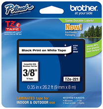 Load image into Gallery viewer, Genuine Brother 3/8&quot; (9mm) Black on White TZe P-touch Tape for Brother PT-P750W, PTP750W Label Maker with FREE TZe Tape Guide Included

