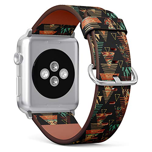 S-Type iWatch Leather Strap Printing Wristbands for Apple Watch 4/3/2/1 Sport Series (38mm) - Tribal Ethnic Pattern with Geometric Elements