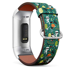 Load image into Gallery viewer, Replacement Leather Strap Printing Wristbands Compatible with Fitbit Charge 3 / Charge 3 SE - Cute Mummy, RIP, Black cat, bat and Pumpkin Halloween Elements
