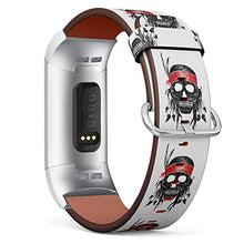 Load image into Gallery viewer, Replacement Leather Strap Printing Wristbands Compatible with Fitbit Charge 3 / Charge 3 SE - Native American Indian Chief Skull
