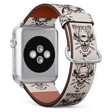 Load image into Gallery viewer, S-Type iWatch Leather Strap Printing Wristbands for Apple Watch 4/3/2/1 Sport Series (38mm) - Monochrome Vintage Emblems with Texas Cowboy Skull

