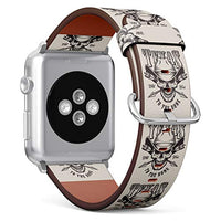 S-Type iWatch Leather Strap Printing Wristbands for Apple Watch 4/3/2/1 Sport Series (38mm) - Monochrome Vintage Emblems with Texas Cowboy Skull