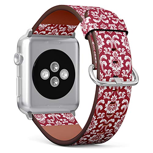 S-Type iWatch Leather Strap Printing Wristbands for Apple Watch 4/3/2/1 Sport Series (42mm) - Baroque Damask Pattern Red and White Ornament