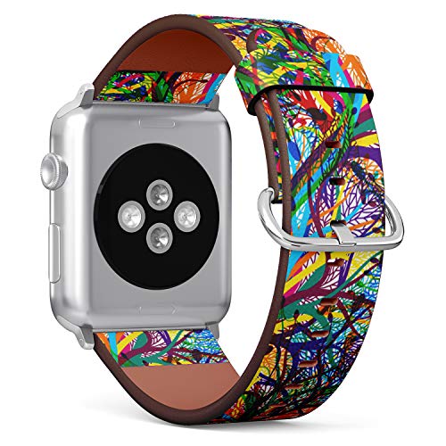 S-Type iWatch Leather Strap Printing Wristbands for Apple Watch 4/3/2/1 Sport Series (38mm) - Abstract Forest Tree Pattern