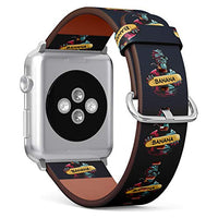 S-Type iWatch Leather Strap Printing Wristbands for Apple Watch 4/3/2/1 Sport Series (42mm) - Funny Gorilla Holding Banana Skateboard