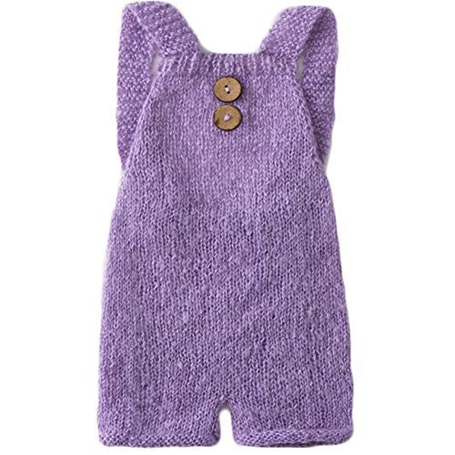 Baby Photography Props Boy Girl Photo Shoot Outfits Newborn Crochet Costume Infant Knitted Clothes Mohair Rompers (Purple)