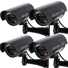 Load image into Gallery viewer, Outdoor Fake Security Camera, Dummy CCTV Surveillance System with Realistic Red Flashing Lights and Warning Sticker (4, Black)
