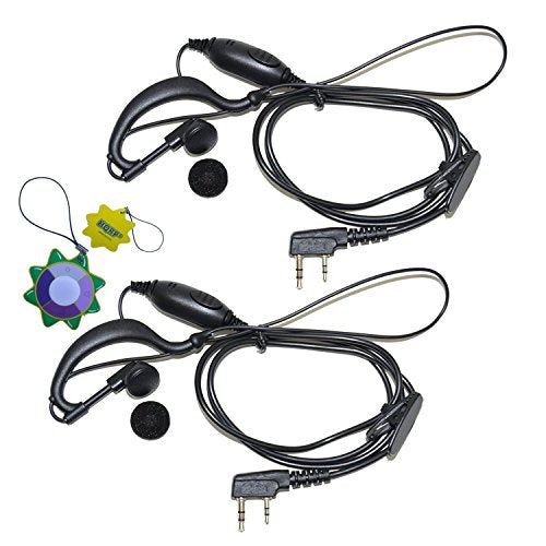 2X HQRP G Shape 2 Pin Earpiece Headsets PTT Mic for Kenwood TK-3230, TK-3230XLS, TK-3302, TK-3312 + HQRP UV Meter