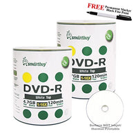Smartbuy 200-disc 4.7GB/120min 16x DVD-R White Top Blank Media Record Disc + Black Permanent Marker