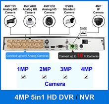 Load image into Gallery viewer, 1stPV 16CH Digital Video Recorder 5in1 HD-TVI, AHD, CVI, Standard Analog &amp; IP Cam H264 Full-HD 1080P DVR 2TB HDD HDMI/VGA/BNV Video Output Mobile Phone APPs Great for Home Office CCTV Surveillance
