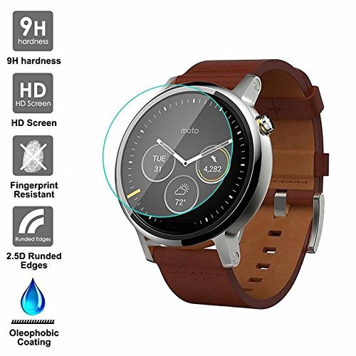 KAIBSEN For Motorola Moto 360 2nd Generation 42/46mm Smart Watch 2.5D Tempered Glass Screen Protector,HD Clear Glass Film No-Bubble,9H Hardness,Scratch Resist