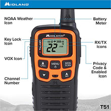 Load image into Gallery viewer, Midland T51VP3 22 Channel FRS Walkie Talkie - Up to 28 Mile Range Two-Way Radio - Orange/Black (Pack of 6)
