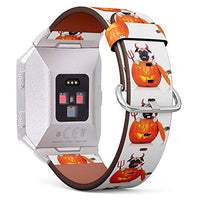 (Funny Pug Costume Demon Sitting in Pumpkin) Patterned Leather Wristband Strap for Fitbit Ionic,The Replacement of Fitbit Ionic smartwatch Bands