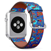 S-Type iWatch Leather Strap Printing Wristbands for Apple Watch 4/3/2/1 Sport Series (42mm) - Pop Art Love Pattern with Sexy Lips, Stars and red Heart