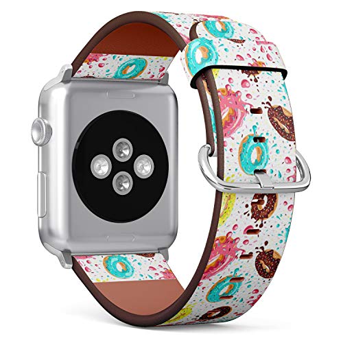 Compatible with Small Apple Watch 38mm, 40mm, 41mm (All Series) Leather Watch Wrist Band Strap Bracelet with Adapters (Donuts Pink Chocolate Lemon Blue)