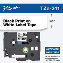 Load image into Gallery viewer, Brother Genuine P-touch TZE-241 Tape, 3/4&quot; (0.70&quot;) Standard Laminated P-touch Tape, Black on White, Perfect for Indoor or Outdoor Use, Water Resistant, 26.2 Feet (8M), Single-Pack

