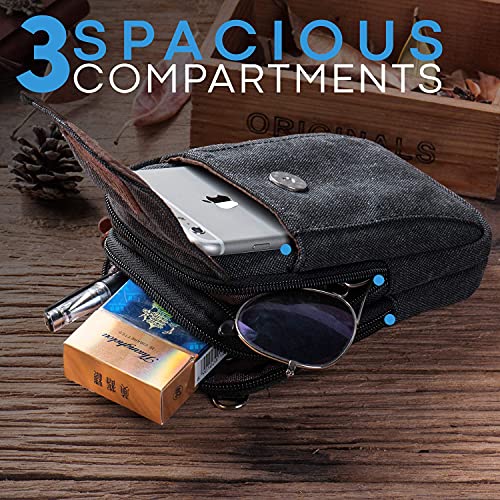 Ranboo Mens Small Cellphone Crossbody Shoulder Bag, Canvas Mini Travel Satchel Waist Belt Bag, Multifunction Carrying Phone Holder Purse,Compatible