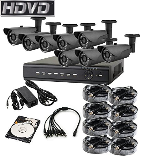 HDVD HVD-P-T87B4 HD-TVI CCTV 8CH DVR with 8 Camera Package Full HD 1080P HDMI Output Night Vision IR Indoor/Outdoor Bullet Pipe Camera 1TB HDD Installed