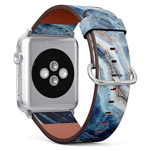S-Type iWatch Leather Strap Printing Wristbands for Apple Watch 4/3/2/1 Sport Series (42mm) - Abstract Blue Marble Texture Pattern
