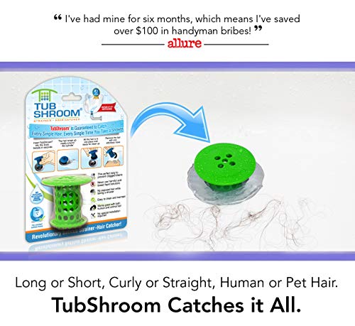 TubShroom The Revolutionary Tub Drain Protector Hair Catcher, Strainer, Snare, Green