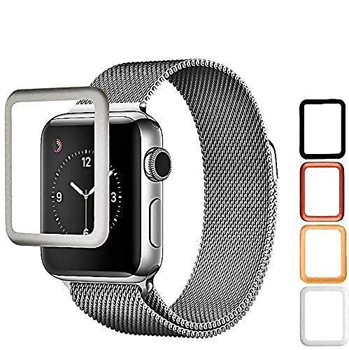 Josi Minea 3D Curved Tempered Glass Screen Protector with Edge to Edge Coverage - Anti-Scratch Ultra Thin Ballistic LCD Cover Guard HD Shield Compatible with Apple Watch Series 2 [ 38mm - Silver ]