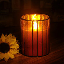 Load image into Gallery viewer, Home impressions Amaranth vertical stripes Mosaic Glass Flameless Led Candle with Timer
