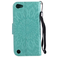 Load image into Gallery viewer, COTDINFORCA iPod Touch 6 Flip Case Emboss Mandala with Card Holder Slot Pockets, Wrist Strap, Magnetic Closure Premium PU Leather Case Cover for Apple iPod Touch 5th/ 6th. Mandala Green
