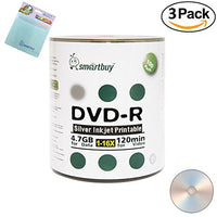 Smartbuy 300-disc 4.7GB/120min 16x DVD-R Silver Inkjet Hub Printable Blank Media Disc + Free Micro Fiber Cloth