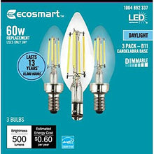 Load image into Gallery viewer, EcoSmart 60-Watt Equivalent B11 Dimmable Energy Star Clear Filament Vintage Style LED Light Bulb Daylight (3-Pack)
