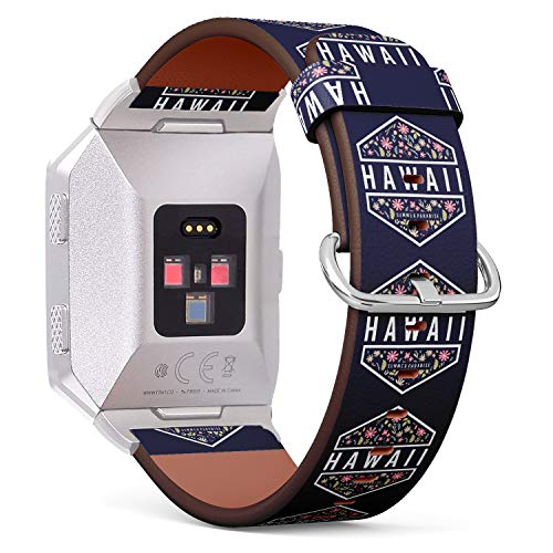 (Hawaii Summer Paradise Floral Badge) Patterned Leather Wristband Strap for Fitbit Ionic,The Replacement of Fitbit Ionic smartwatch Bands