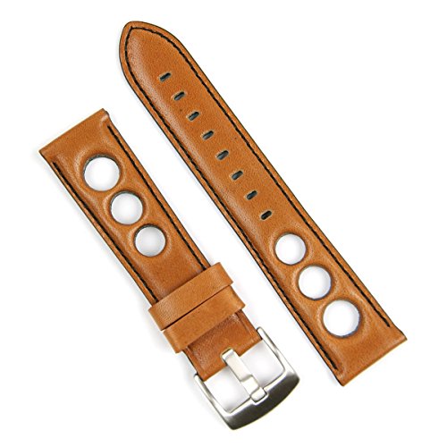 B & R Bands 20mm Tan Horween Leather Rallye Watch Strap Band Black Stitch - Small Length