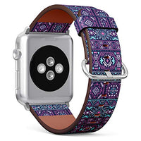 S-Type iWatch Leather Strap Printing Wristbands for Apple Watch 4/3/2/1 Sport Series (38mm) - Dark Multicolor Tribal Pattern with Fancy Doodle Aztec Elements