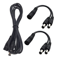 DZYDZR 1 Meter 2.1mm x 5.5mm DC 12V Adapter Cable DC Plug Extension Cable + 2pcs 2 Way Splitter Cable Male to Female Black, for LED, CCTV, Car, Monitors