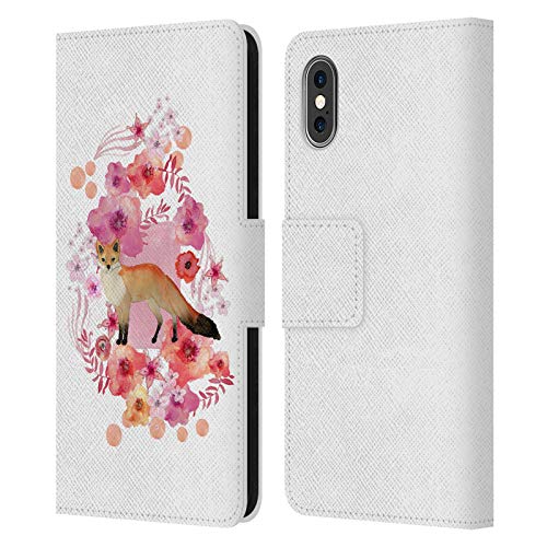 Head Case Designs Officially Licensed Monika Strigel Fox Animals and Flowers Leather Book Wallet Case Cover Compatible with Apple iPhone X/iPhone Xs