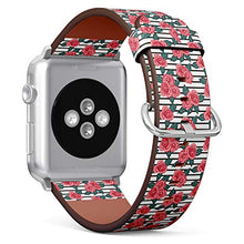 Load image into Gallery viewer, S-Type iWatch Leather Strap Printing Wristbands for Apple Watch 4/3/2/1 Sport Series (38mm) - Hand Painted Rose Illustration on Geometric Background
