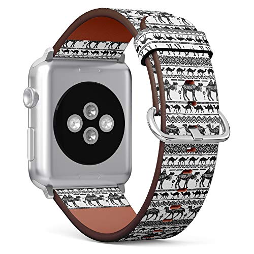 S-Type iWatch Leather Strap Printing Wristbands for Apple Watch 4/3/2/1 Sport Series (42mm) - Pattern with Decorative Camels