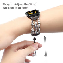 Load image into Gallery viewer, Junwei Handmade Wristband Compatible with Apple Watch Band Series 4/3/2/1, Women Attractive Jewelry iWatch Bangle Bracelet Elastic Wrist Band with Bling Pearls Beads &amp; Tassel Style - Black 38mm 40mm
