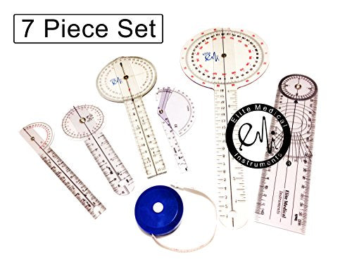 EMI 6 Piece Goniometer Set Plus Measuring Tape - 7 Pieces Total EGM-431