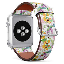 Load image into Gallery viewer, Compatible with Small Apple Watch 38mm, 40mm, 41mm (All Series) Leather Watch Wrist Band Strap Bracelet with Adapters (Floral Bird Hummingbird)
