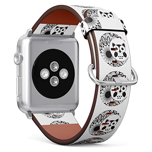 S-Type iWatch Leather Strap Printing Wristbands for Apple Watch 4/3/2/1 Sport Series (42mm) - an owl Sitting on The Moon with Mandala Ornament