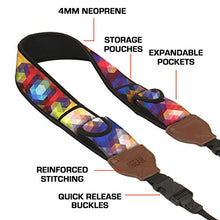 Load image into Gallery viewer, USA GEAR TrueSHOT Camera Strap with Colorful Neoprene Pattern , Accessory Pockets and Quick Release Buckles - Compatible With Canon , Fujifilm , Nikon , Sony and More DSLR , Mirrorless , Cameras
