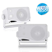 Load image into Gallery viewer, 3-Way Weatherproof Outdoor Speaker Set - 3.5 Inch 200W Pair of Marine Grade Mount Speakers - in a Heavy Duty ABS Enclosure Grill - Home, Boat, Poolside, Patio, Indoor Outdoor Use - Pyle PLMR24 (White)
