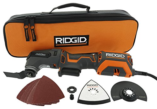 Ridgid R28602 JobMax 4 Amp Corded Multi Tool with Replaceable Heads (Sander Head, Sanding Pads, Crescent Saw and 1 1/8 Wood Cutting Blade Included)