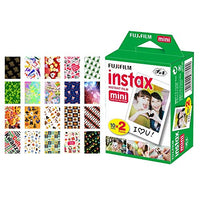 Fujifilm instax Mini Instant Film (20 Exposures) + 20 Sticker Frames for Fuji Instax Prints Holiday Package